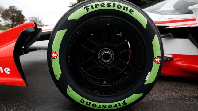 Firestone’s new sustainable race tires will be marked with a green stripe