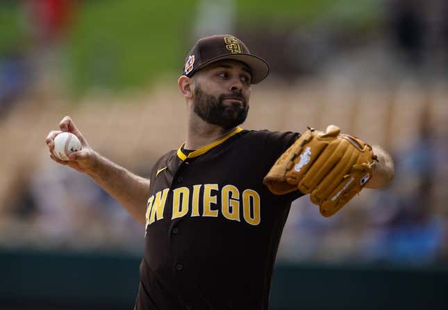 Mar 6, 2023; Phoenix, Arizona, USA; San Diego Padres pitcher Nick Martinez against the Los Angeles Dodgers during a spring training game at Camelback Ranch-Glendale.