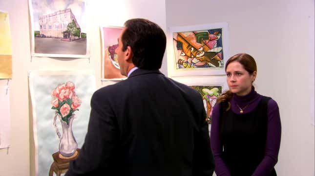 Jenna Fischer talks about putting her foot down to save Pam's Office  painting