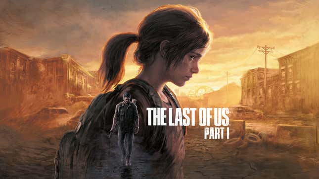 Promo art for the Last Of Us Part I shows illustration-style sketches of Elie and Joel.