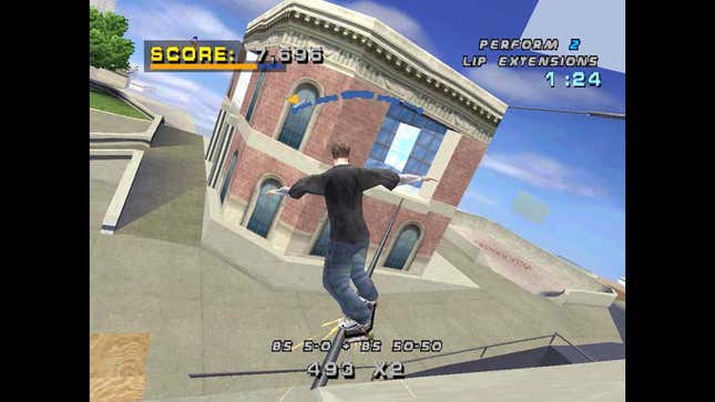Tony Hawk grinds a rail in THPS 4, one of the best games of 2002.