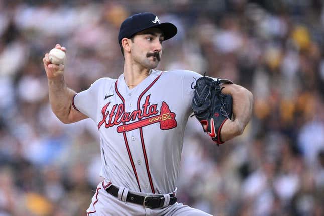 Apr 18, 2023; San Diego, California, USA; Atlanta Braves starting pitcher Spencer Strider (99) throws a pitch against the San Diego Padres during the first inning at Petco Park.