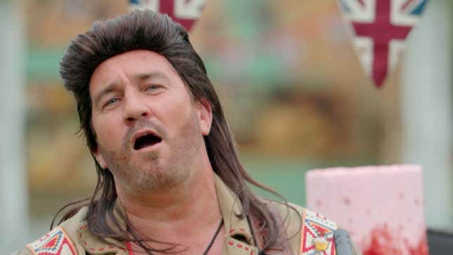 Paul Hollywood wearing mullet wig on GBBO