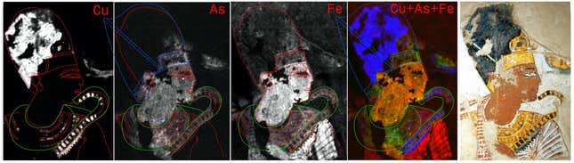 Röntgenfluoreszenzbildgebung, die Aspekte von Ramses II zeigt, die für das bloße Auge unsichtbar sind.