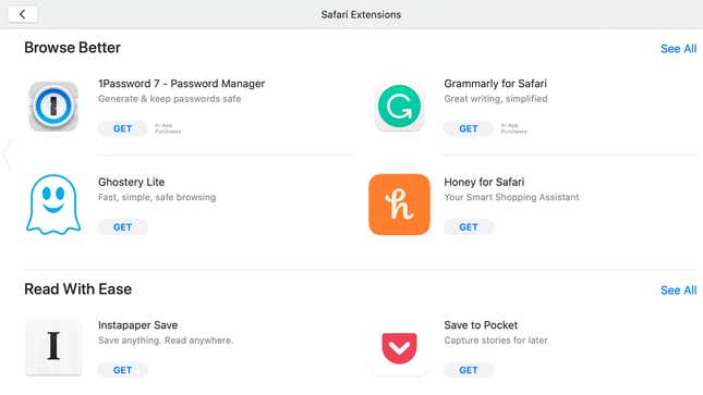 Safari's extensions are now part of the Mac App Store