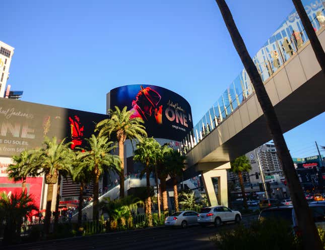 In the most pedestrian-heavy part of the Las Vegas Strip, the only way to get across this giant intersection is a walking bridge accessed by elevator, escalator, or three-story staircase.