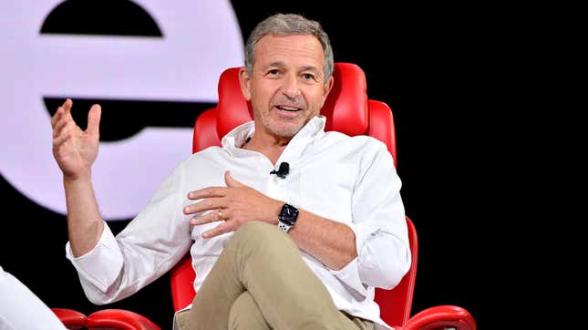An image of former Disney CEO Bob Iger on stage at 2022's Code Conference is shown.