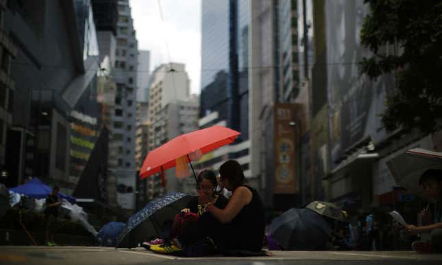 Protesters in Hong Kong’s “umbrella movement” on Oct. 1, National Day.
