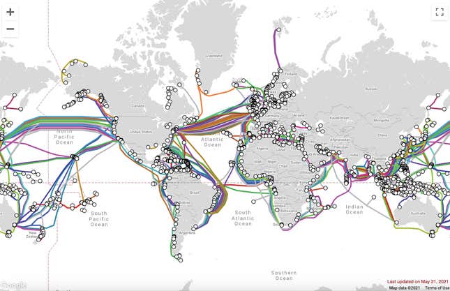 A screenshot of the existing submarine cable across continents.
