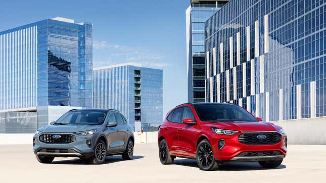 2023 Ford Escape plug-in hybrid in blue, ST-Line in red.