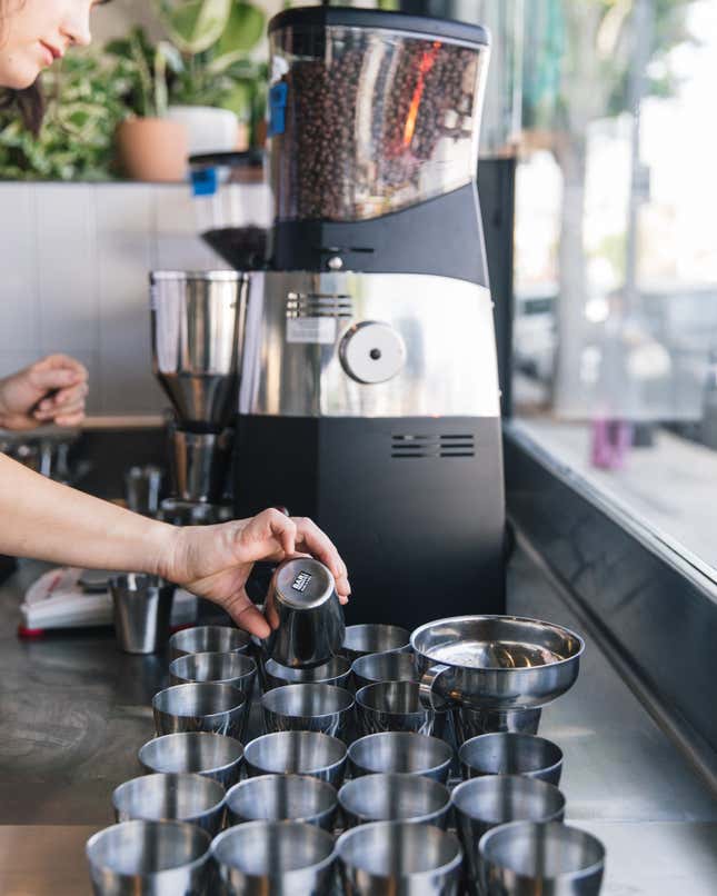 Pre-portioning espresso shots at Go Get Em Tiger.