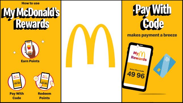 Three screenshots of McDonald's McRewards Ordering App