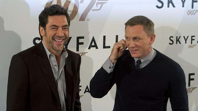 Javier Bardem and Daniel Craig, the former presumably envisioning his future birthday surprise.