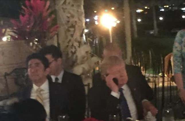 Image for article titled Donald Trump responded to North Korea’s missile test in a room full of strangers with smartphones