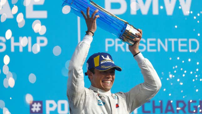 Nyck de Vries on the podium at the Berlin E Prix