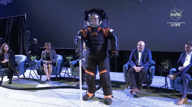 Jim Stein modeling the spacesuit during the event.