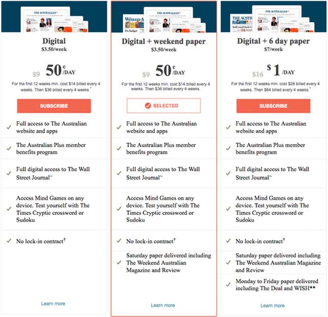 The Australian subscription options