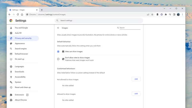Chrome settings