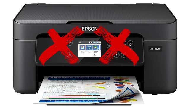 An image of an epson printer with two red x's over the screen
