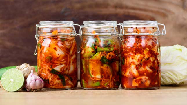 kimchi fermenting in jars