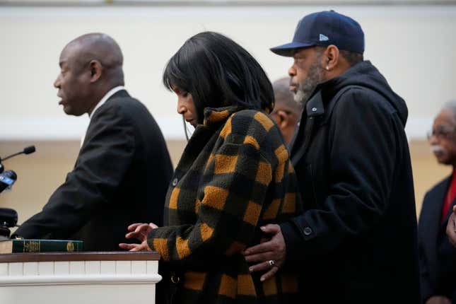 Civil rights attorney Attorney Ben Crump speaks at a news conference with RowVaughn Wells, mother of Tyre Nichols, who died after being beaten by Memphis police officers, and his stepfather Rodney Wells, right, in Memphis, Tenn., Friday, Jan. 27, 2023. 