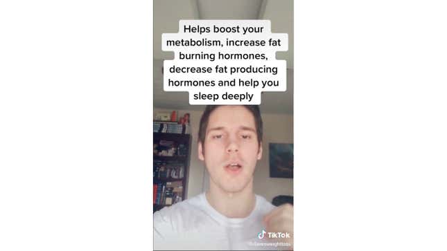 man's face with text: "Helps boost your metabolism, increase fat burning hormones, decrease fat producing hormones and help you sleep deeply