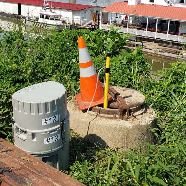 A manhole equipped with an autosampler.