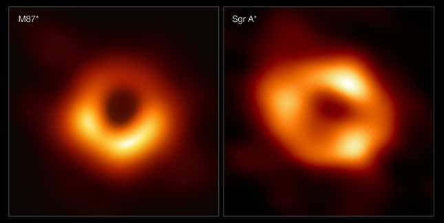 Predecimos que la radiación de Hawking es emitida por los agujeros negros, como estos dos fotografiados por el Telescopio del Horizonte de Sucesos.