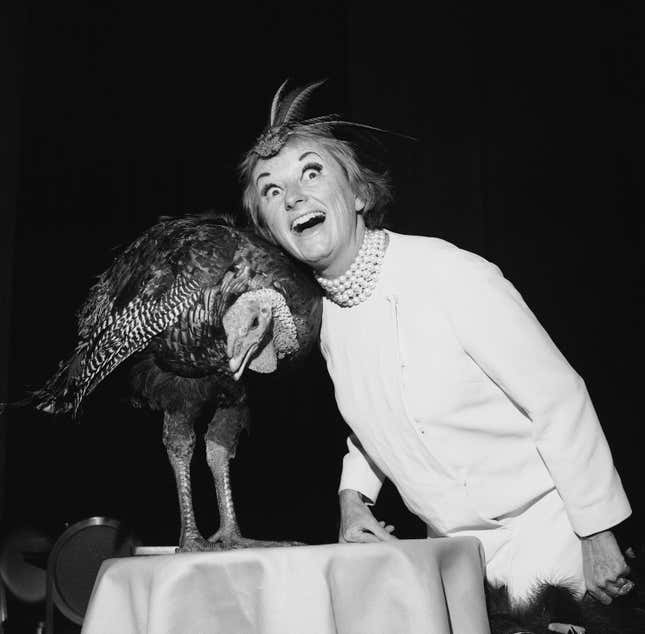 Image for article titled Please enjoy these photos of Phyllis Diller making turkey faces