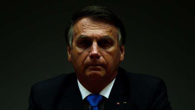 Brazilian President Jair Bolsonaro at a press conference at the Ministry of Economy in Brasilia on Oct. 22, 2021.
