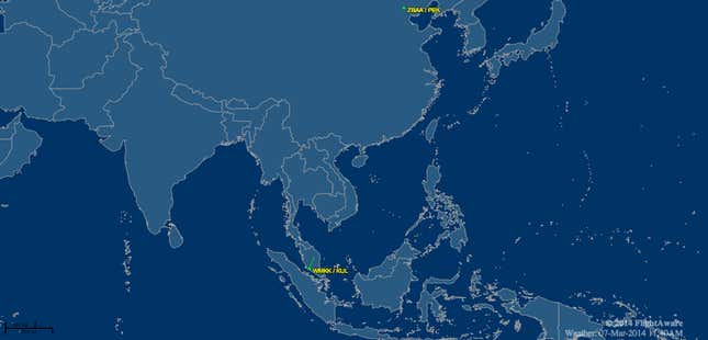 Track of Malaysia Air 370 on March 7.