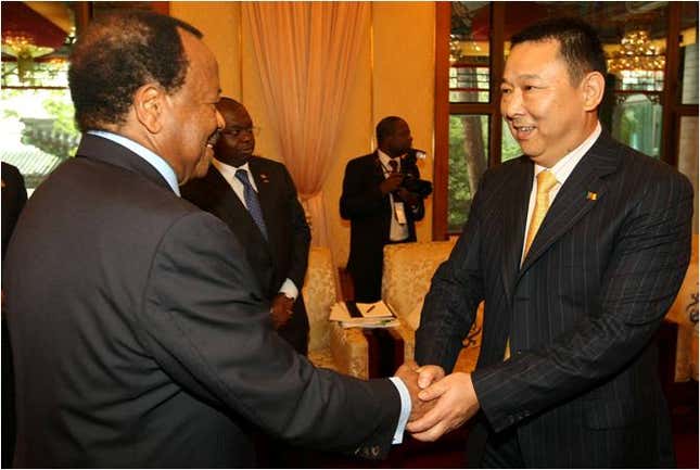 Liu, seen here meeting Cameroon President Paul Biya, is missing.