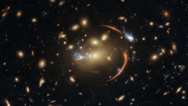 Gravitational lensing distorts light from distant sources and indicates the presence of dark matter.