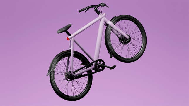 A photo of a purple Vanmoof e-bike. 