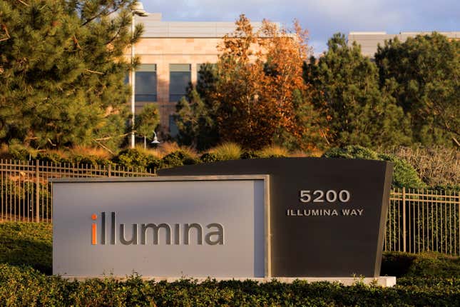 The Illumina sign outside of the office headquarters which reads "5200 Illumina way."