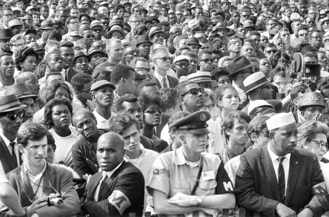 Crowd of People at Lincoln Memorial during March on Washington for Jobs and Freedom, Washington DC, August 28, 1963. Warren K. Leffler, US News &amp; World Report Magazine Collection, August 28, 1963. 
