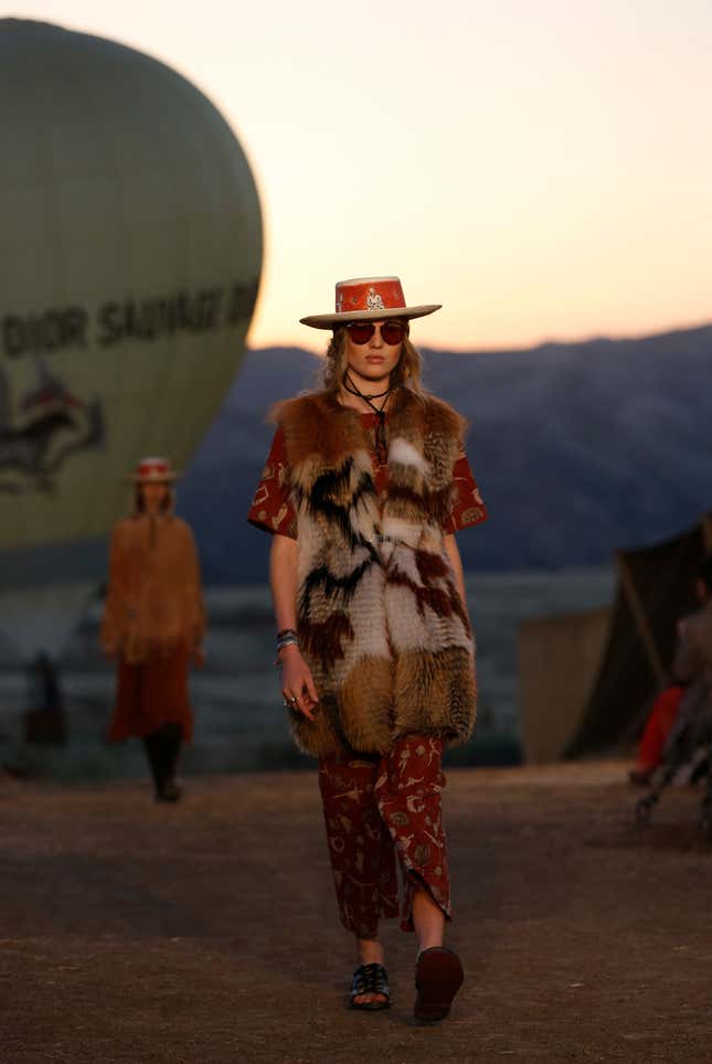Another look from the Dior Cruise 2018 collection that features a print similar to People Tree’s design.