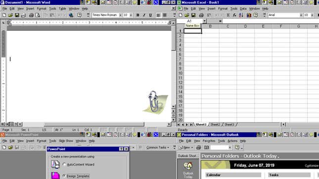 A screenshot of several Microsoft Office programs.