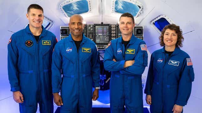 The Artemis 2 crew: Astronauts Jeremy Hansen, Victor Glover, Reid Wiseman, and Christina Koch.
