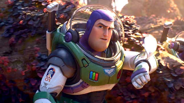 Buzz Lightyear, in the film of the same name, using his wrist communicator. 