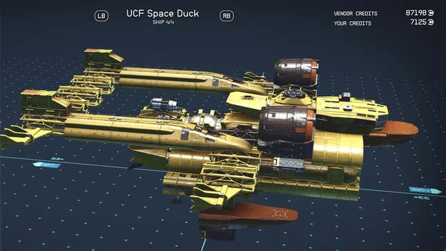 A remake of the Sea Duck from Talespin sits in Starfield's ship builder.
