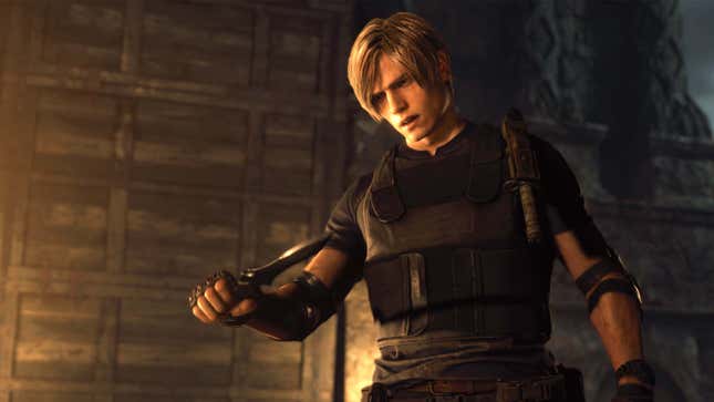 A screenshot shows Leon holding a knife. 