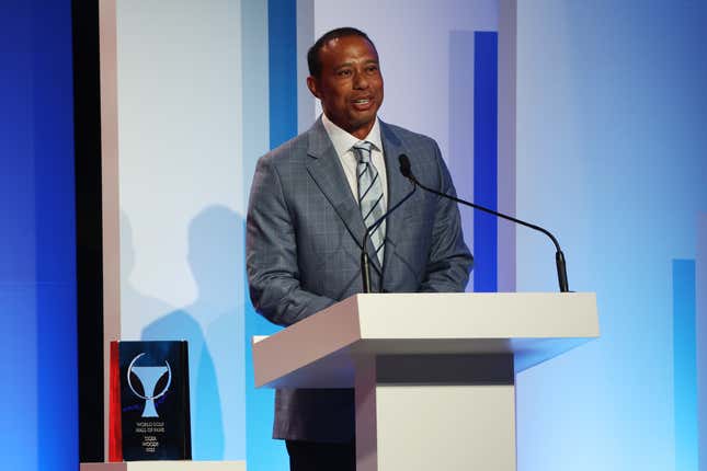 Image for article titled Tiger Woods Delivers Emotional Speech at Hall of Fame Induction Ceremony