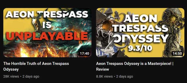 The two most recent videos about Aeon Trespass on Quackalope’s channel