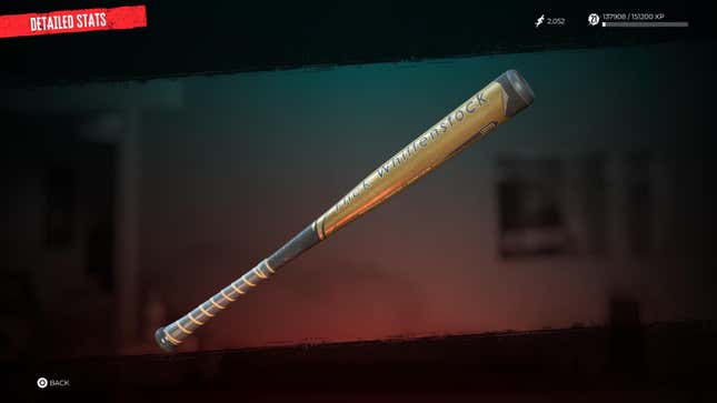 A baseball bat is displayed in the Dead Island 2 inventory.