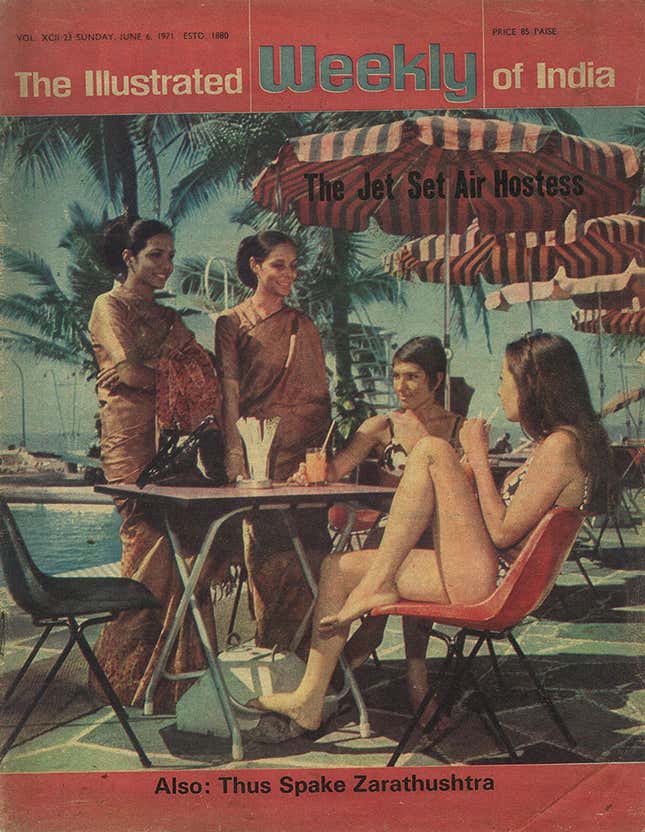 The Illustrated Weekly did a cover story on the glamour associated with air hostesses in 1971.