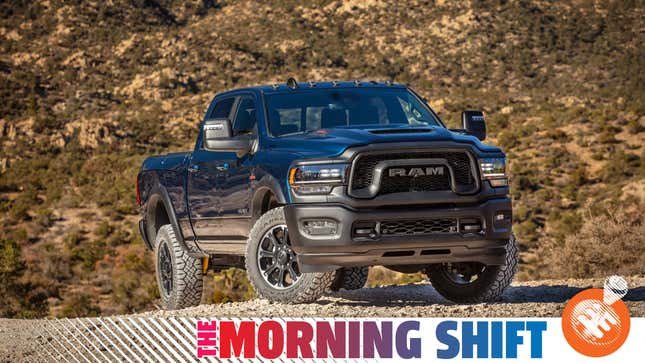 A Ram 2500 pickup truck atop a gravel hill