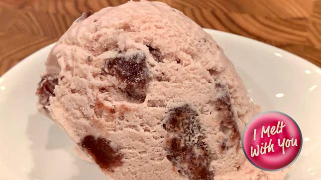 a scoop of strawberry ice cream