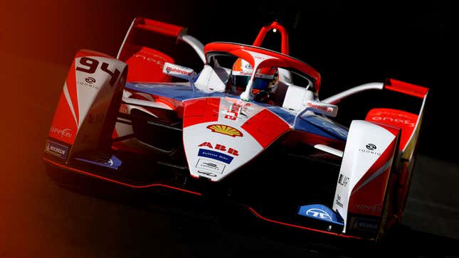 A Mahindra Formula E car racing.