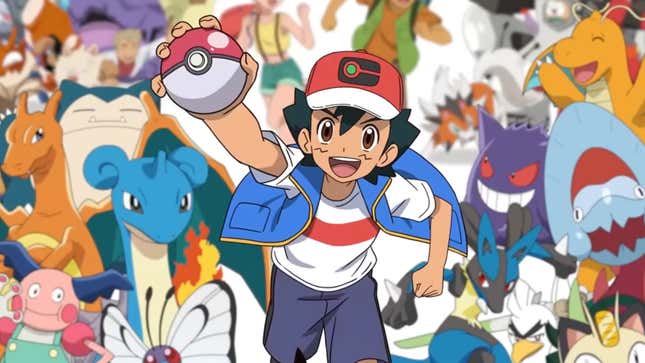 An image of Ash Ketchum and a bunch of Pokemon.